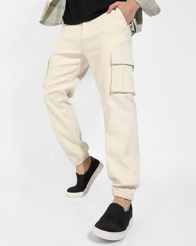 men's pale yellow cargo trousers