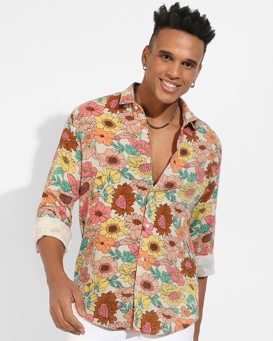 men's peach all over floral printed shirt