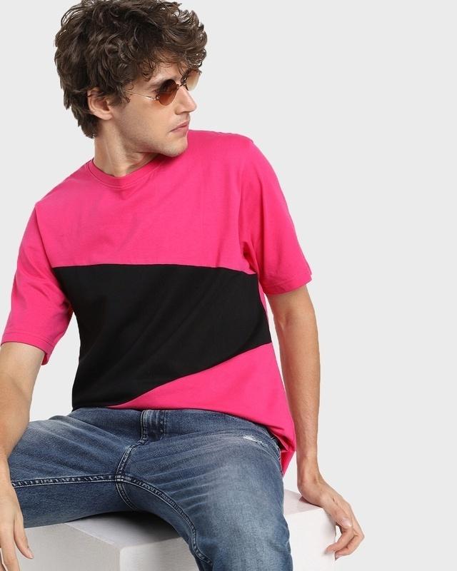 men's pink & black color block oversized t-shirt