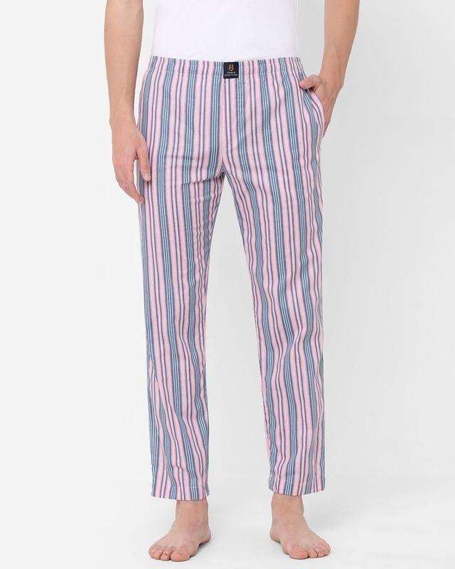 men's pink & blue striped cotton lounge pants