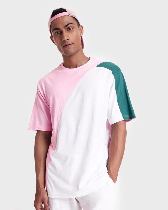 men's pink & white color block oversized t-shirt