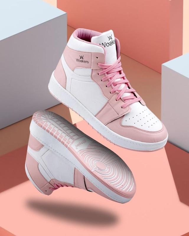 men's pink & white color block sneakers