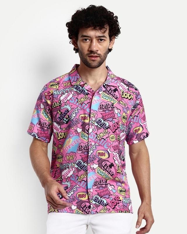 men's pink all over printed shirt