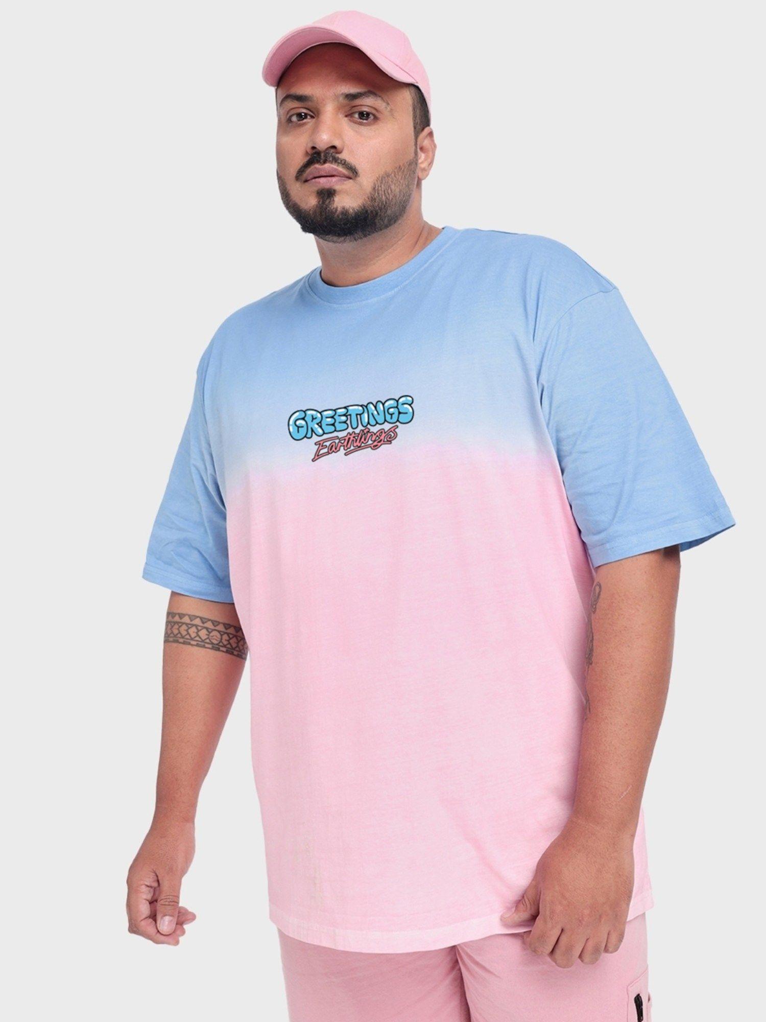 men's pink greetings earthlings graphic printed oversized plus size t-shirt