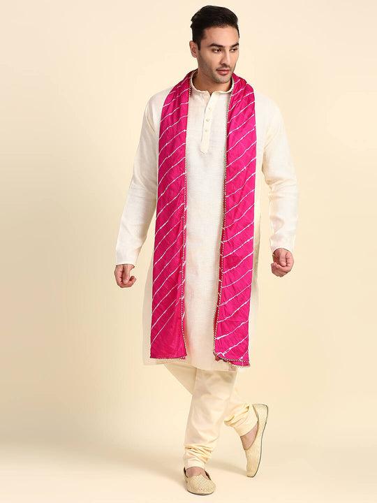 men's pink leharia dupatta for kurta/sherwani/achkan