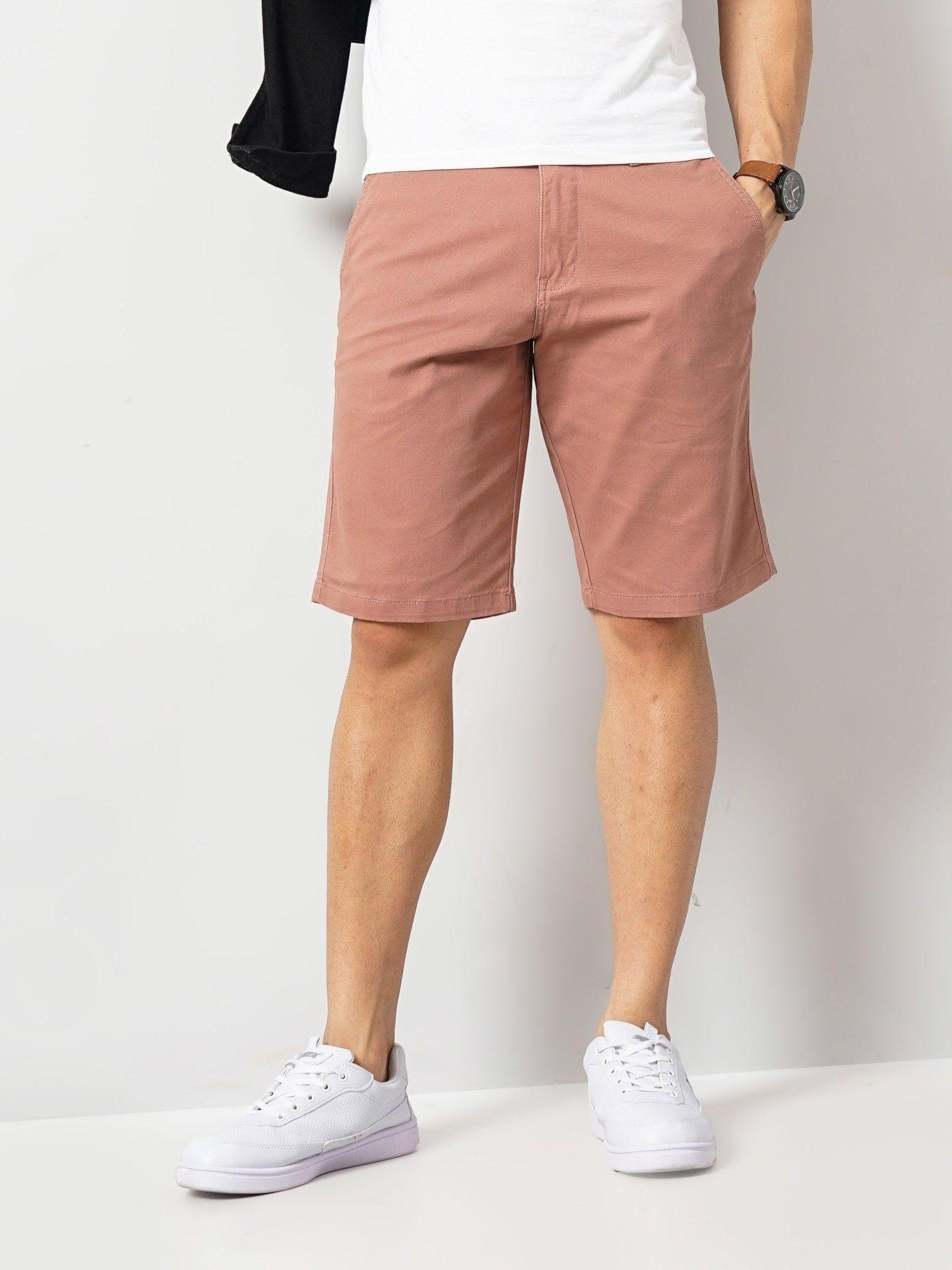 men's pink solid shorts