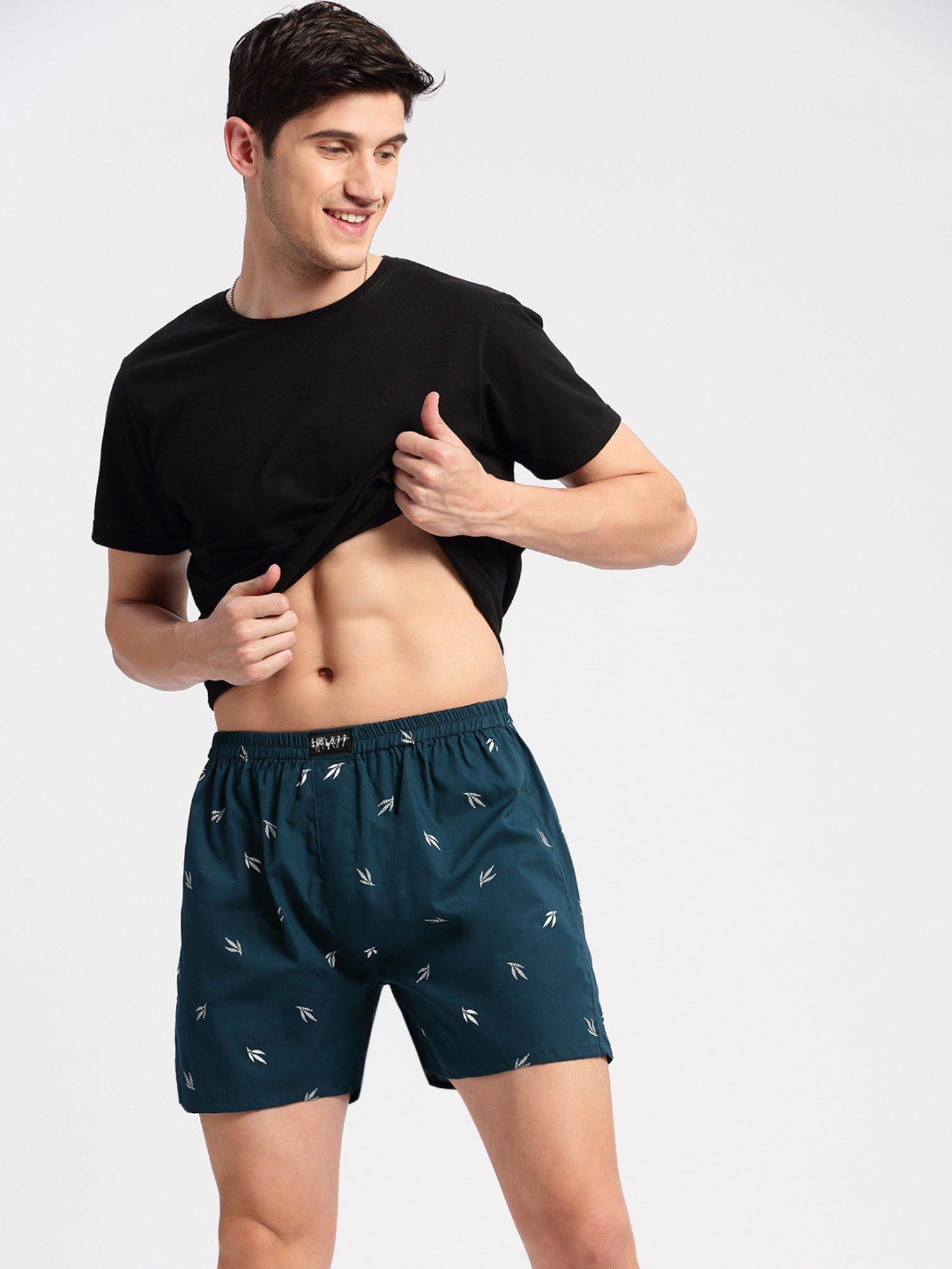 men's printed cotton teal boxer