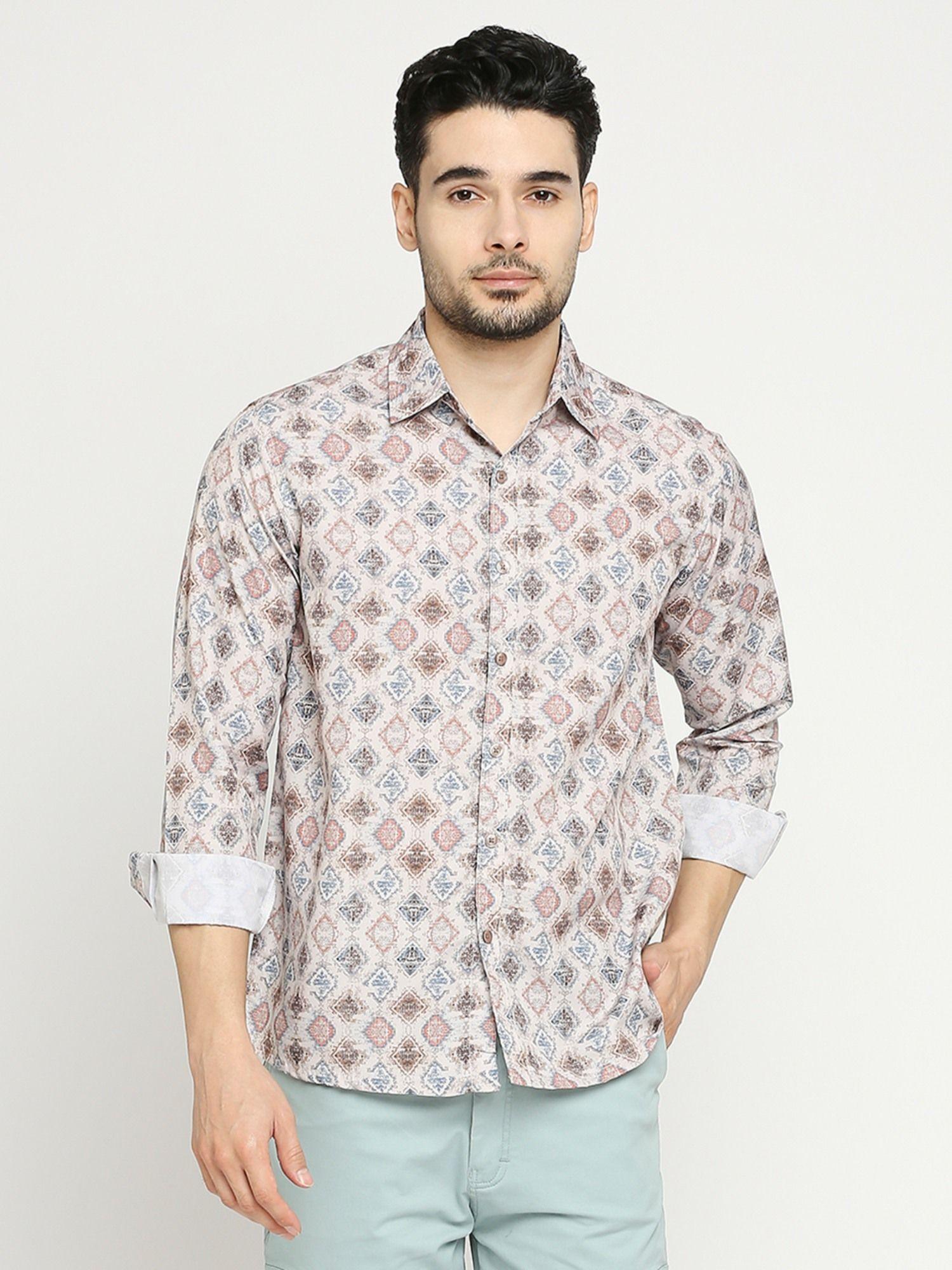 men's printed full sleeves regular fit spread collar shirt