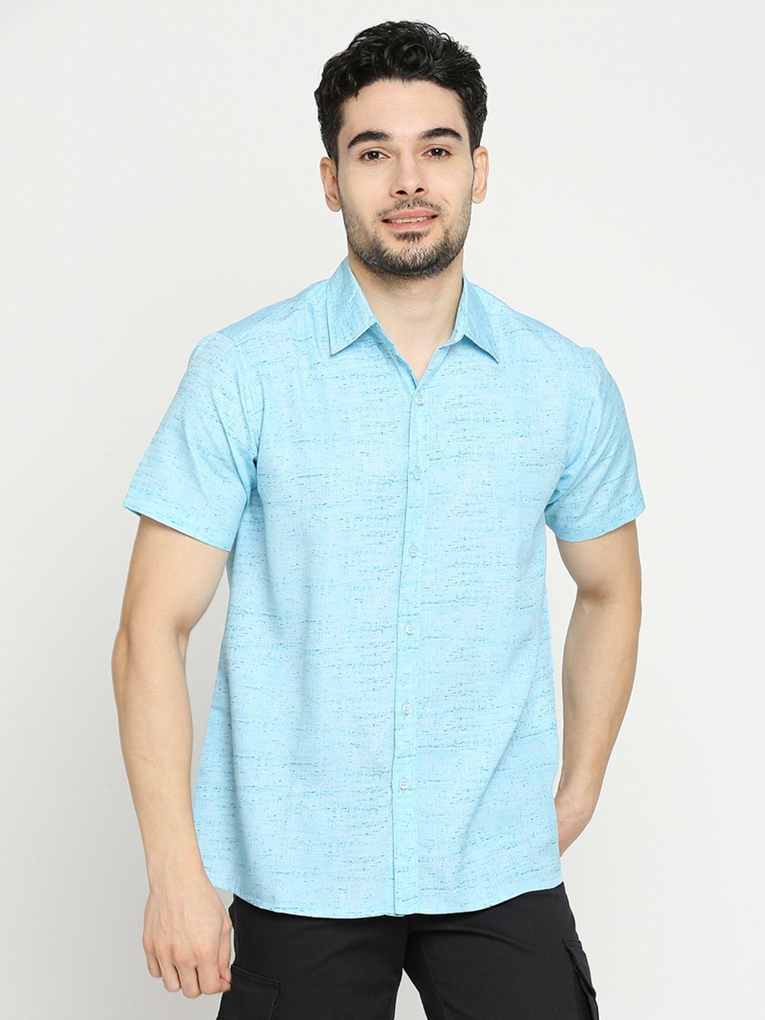 men's printed half sleeves regular fit spread collar shirt