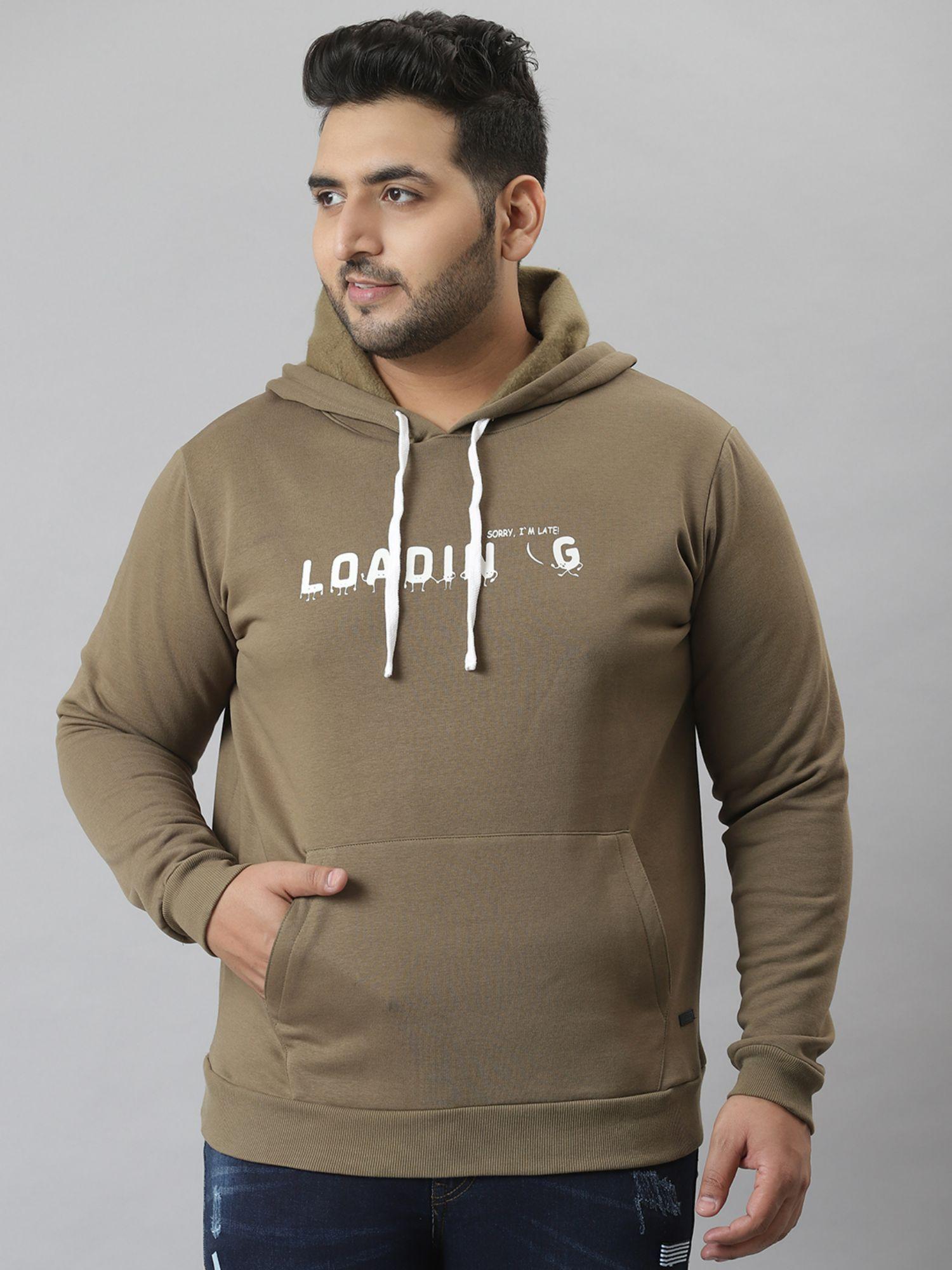 men's printed stylish full sleeve hooded casual sweatshirts,olive