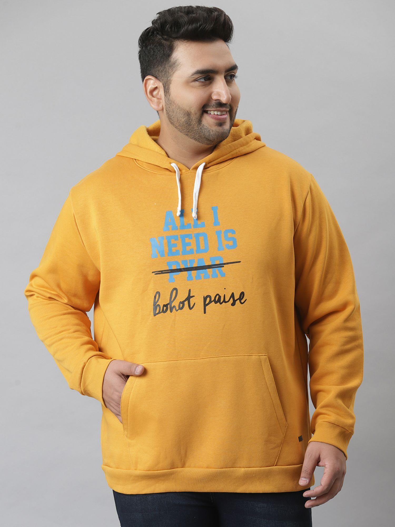 men's printed stylish hooded casual sweatshirts,mustard