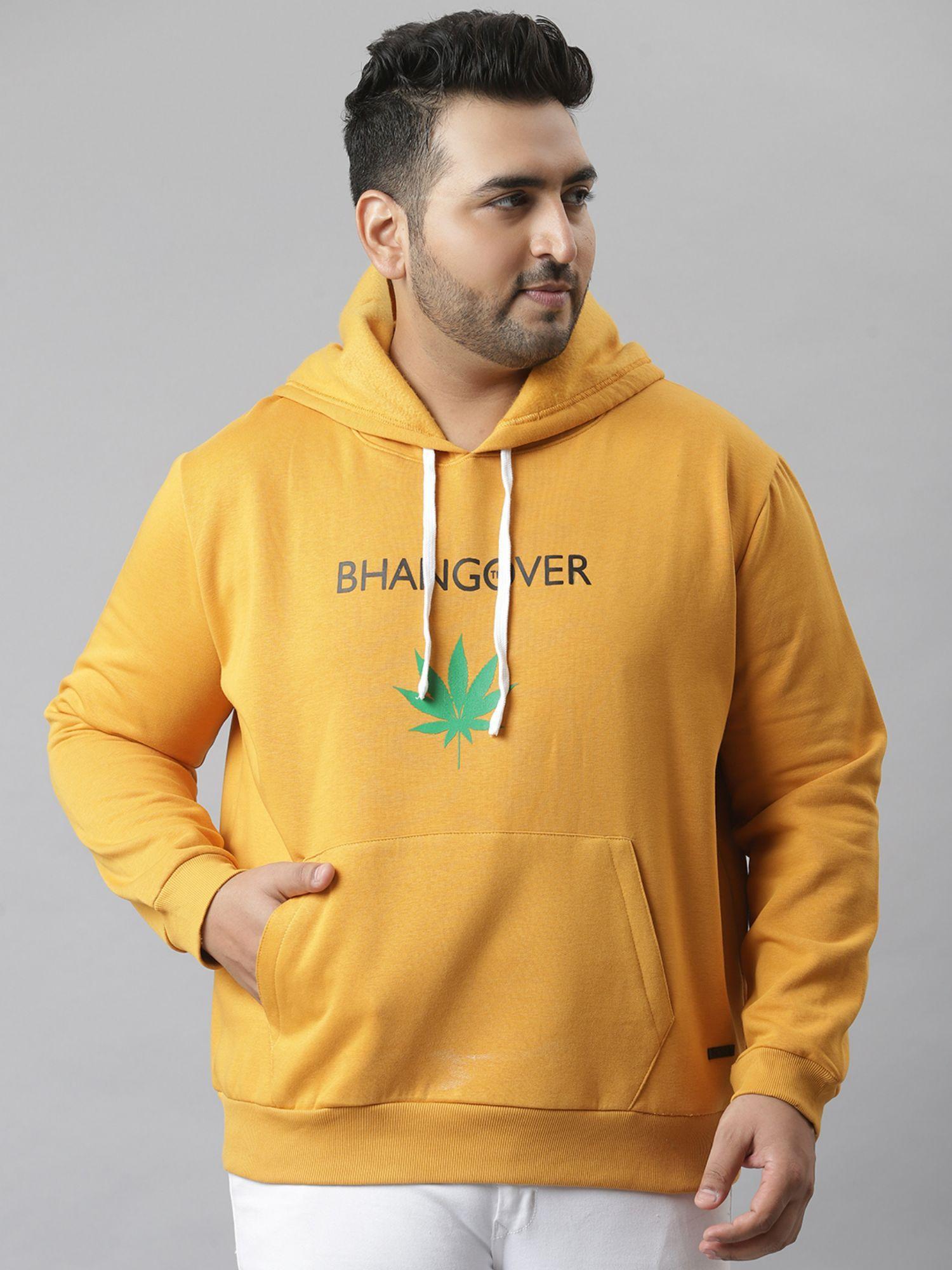 men's printed stylish hooded casual sweatshirts,mustard