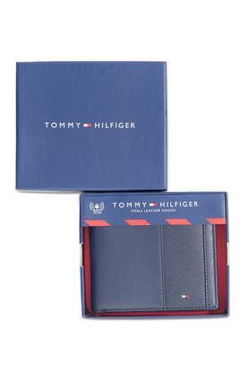 men's pure leather global coin bi fold wallet - navy