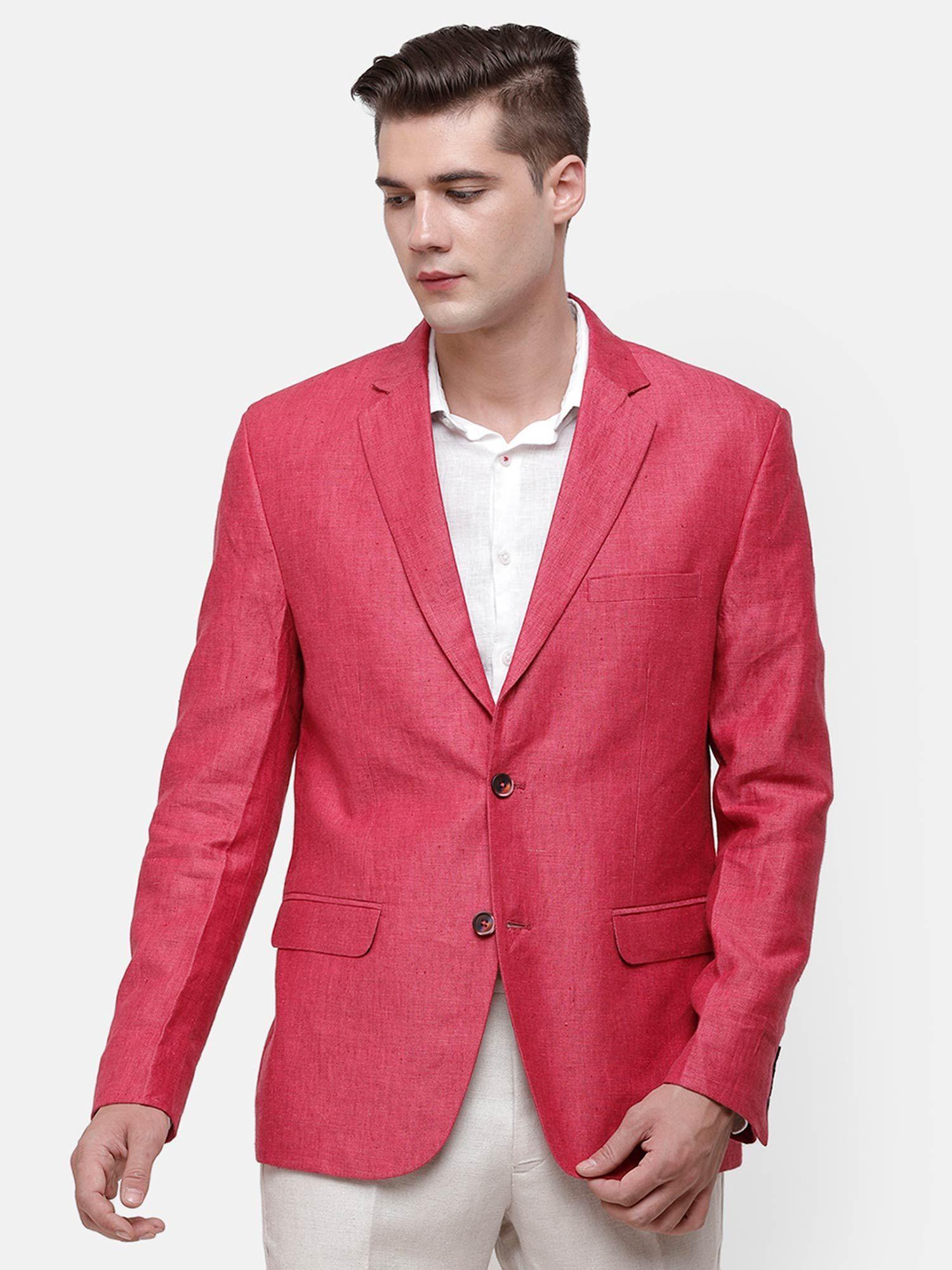 men's pure linen pink solid casual blazer