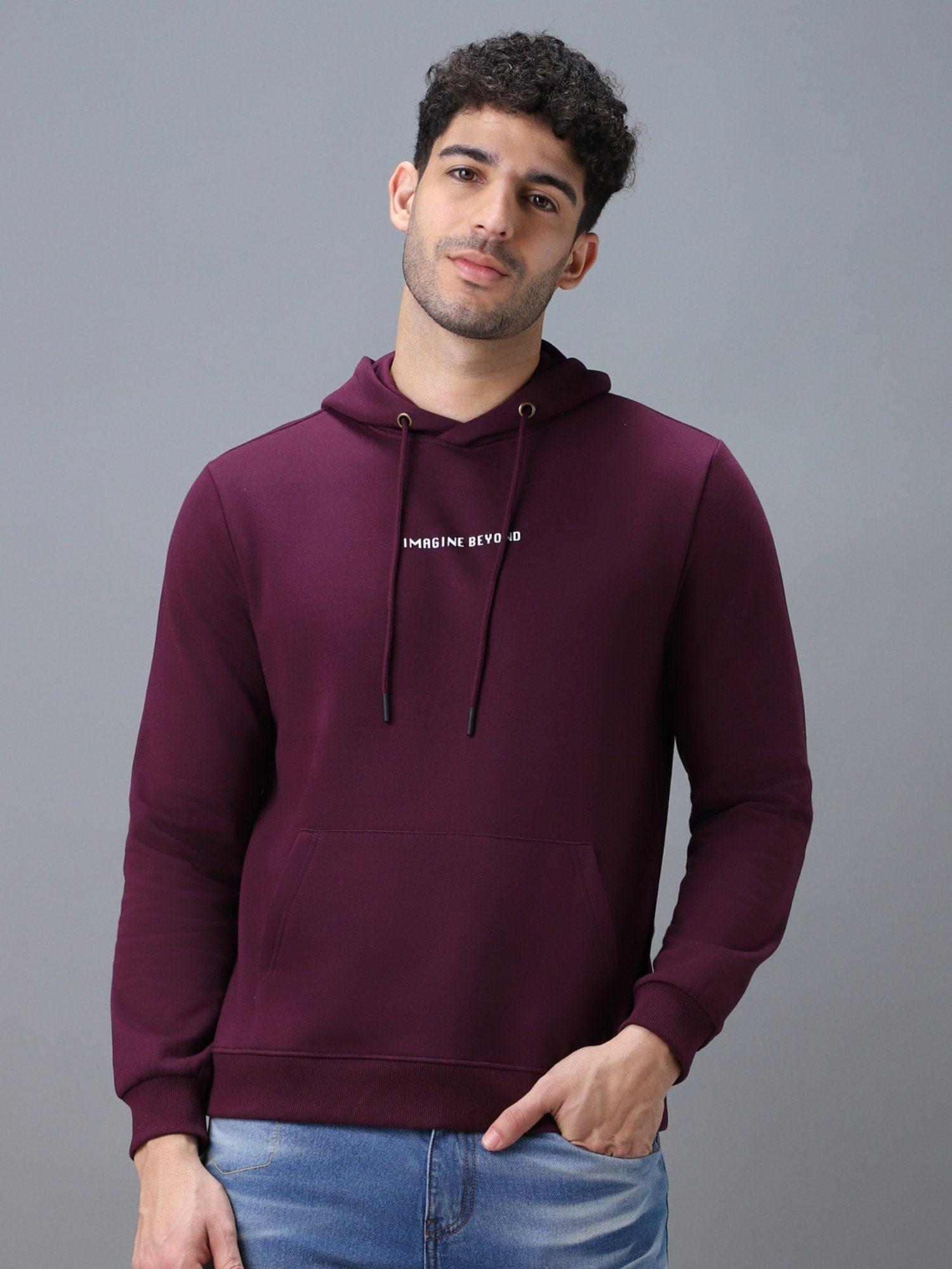 men's purple cotton hooded neck sweatshirt