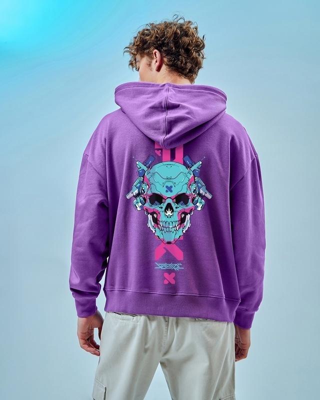 men's purple cyber punk graphic printed oversized hoodies