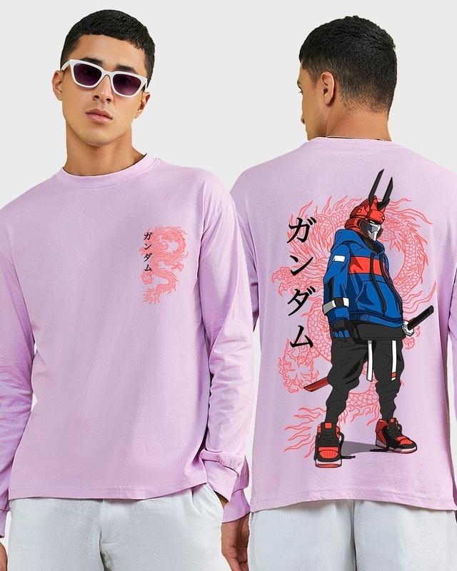 men's purple cyber samurai graphic printed oversized t-shirt