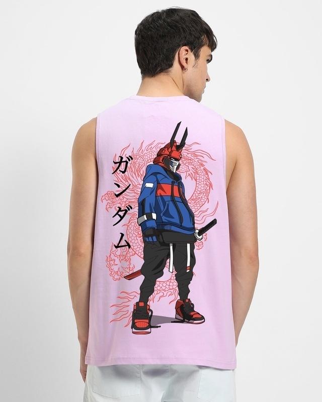 men's purple cyber samurai graphic printed oversized vest