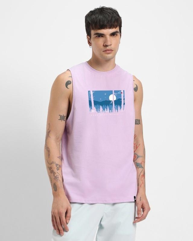 men's purple more memories graphic printed oversized vest