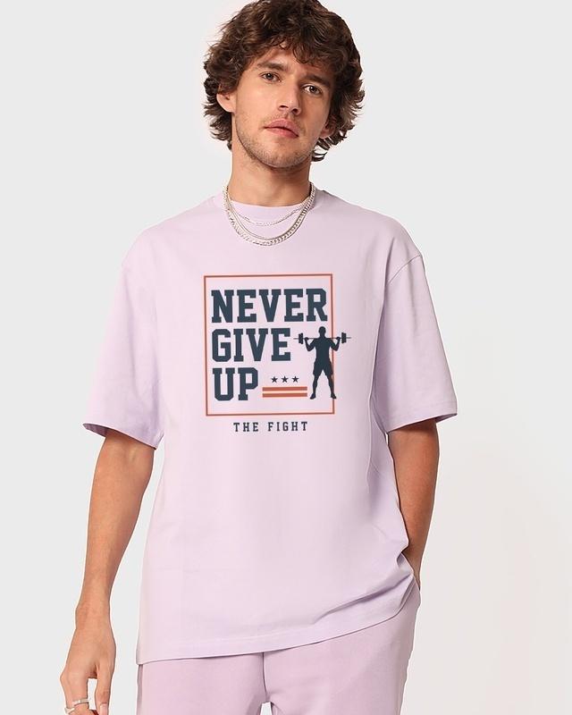 men's purple never give up typography oversized t-shirt