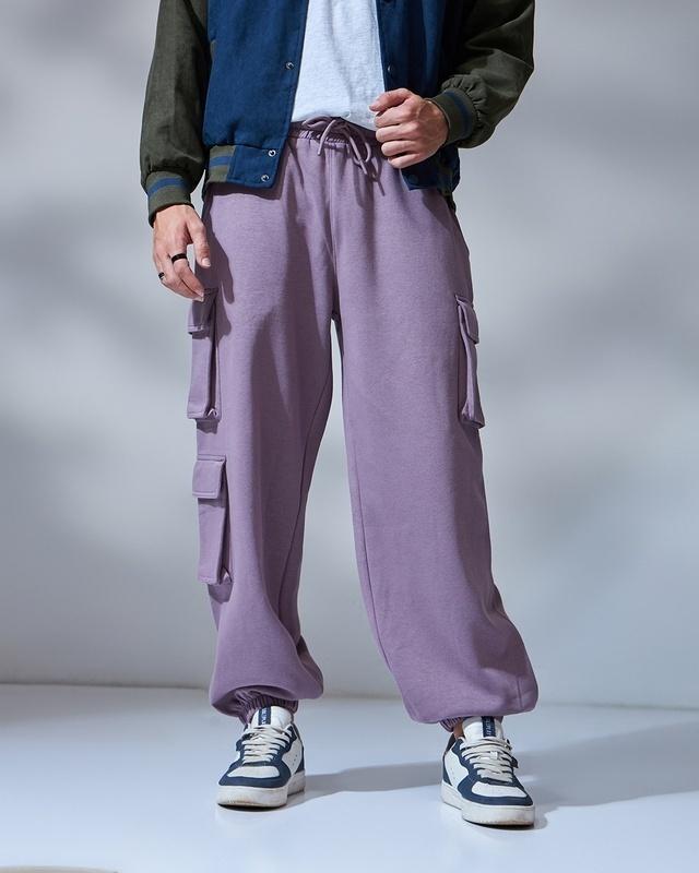 men's purple super loose fit cargo joggers