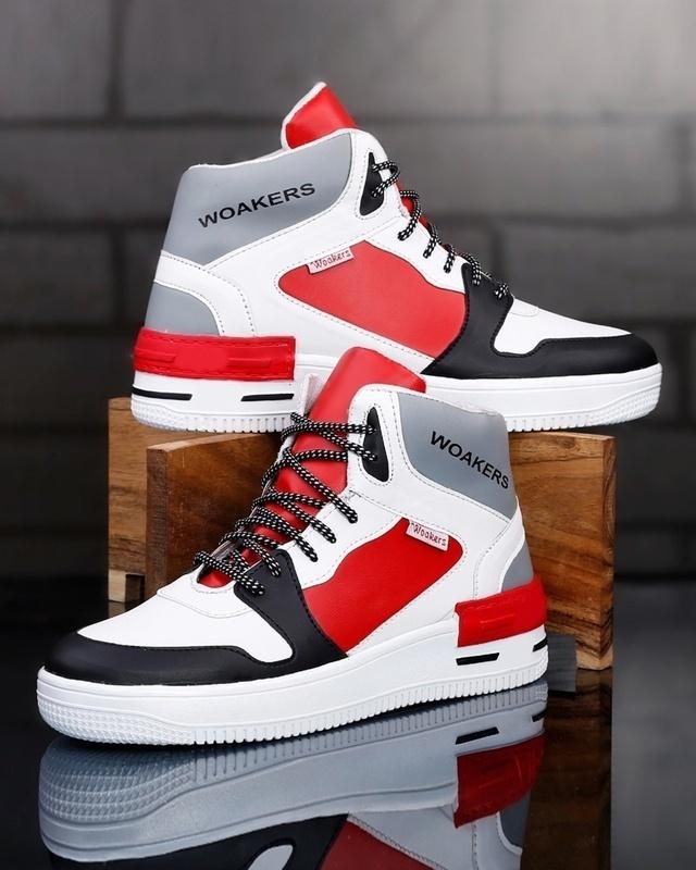 men's red & white color block casual shoes