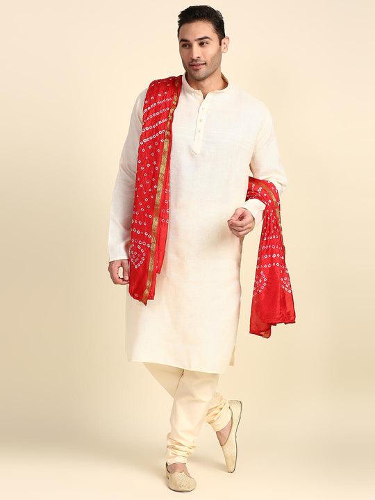 men's red bandhini dupatta for kurta/sherwani/achkan