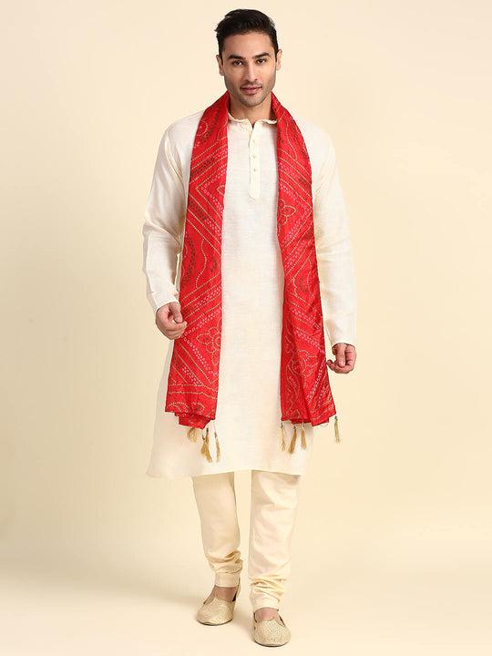 men's red bandhini printed dupatta for kurta/sherwani/achkan