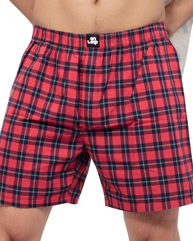 men's red checked boxers