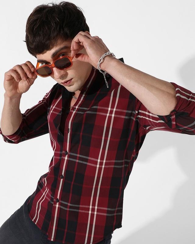men's red checked shirt