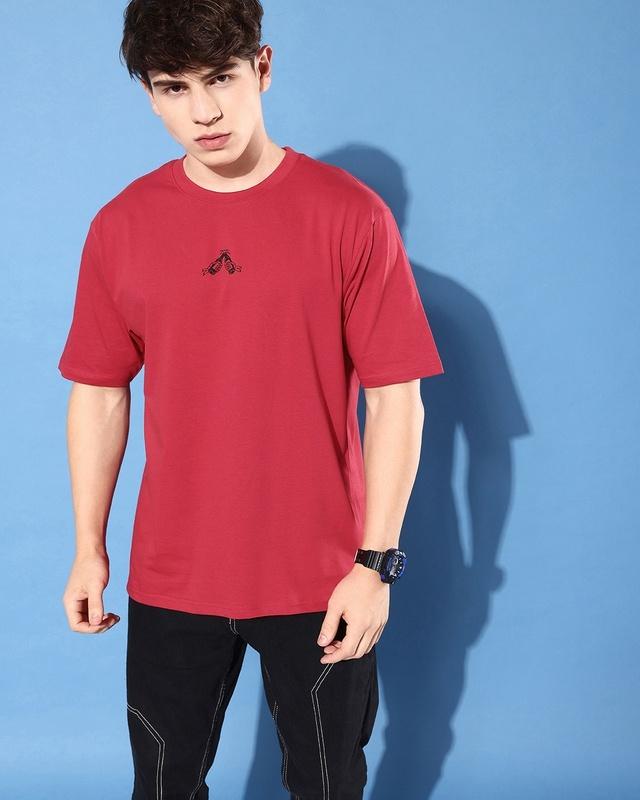 men's red graphic printed oversized t-shirt