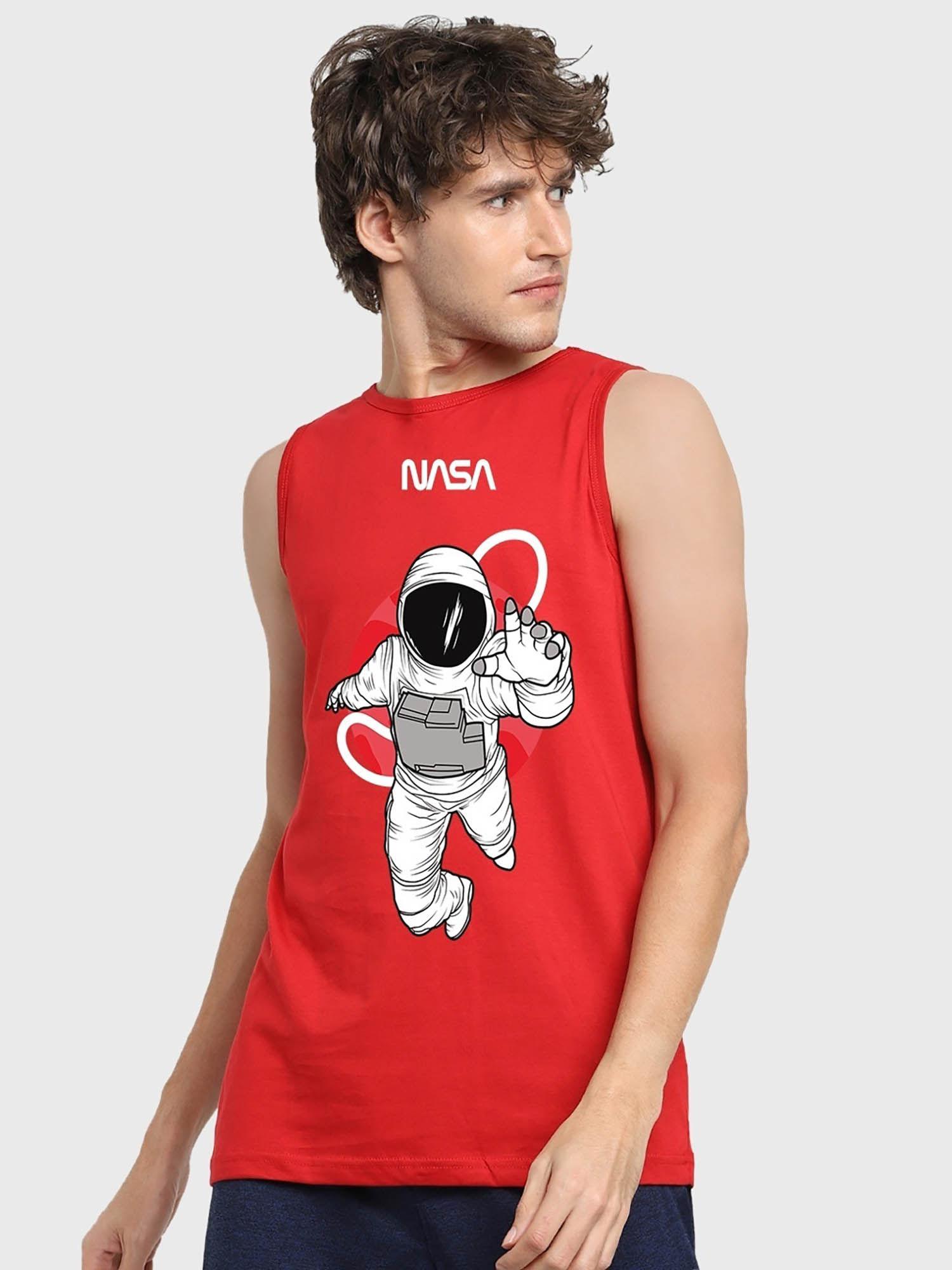 men's red nasa astronaut graphic printed vest