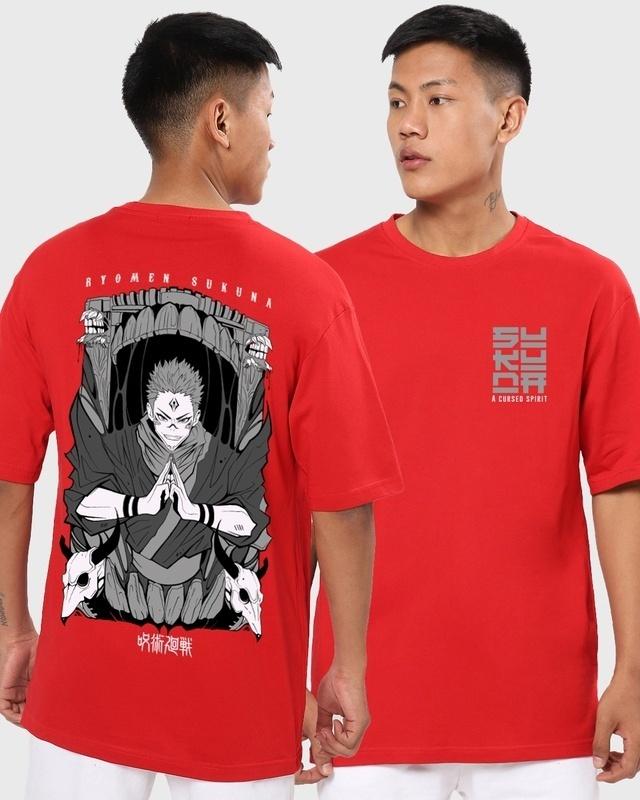 men's red sukuna x graphic printed oversized t-shirt