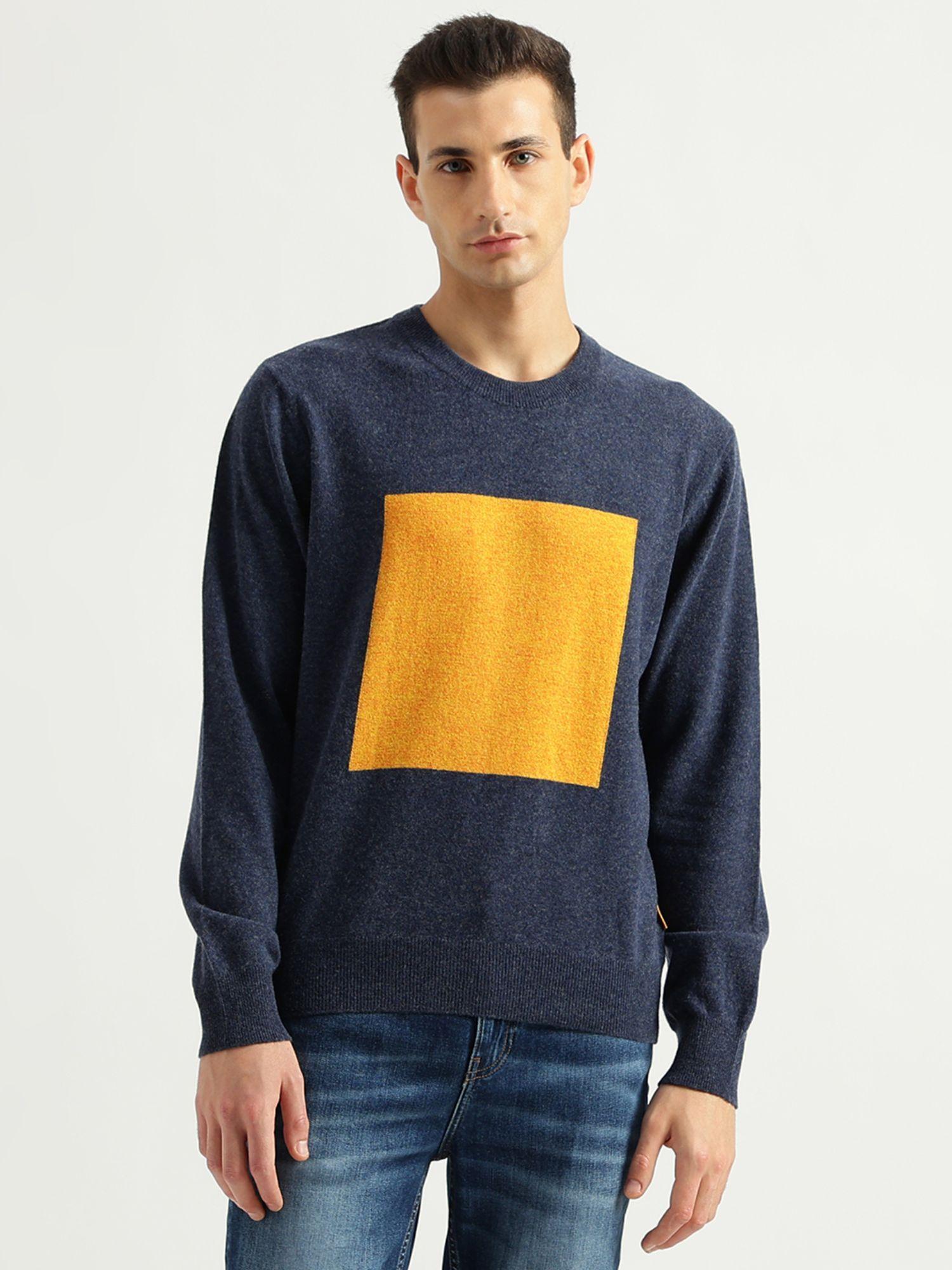 men's regular fit round neck color block sweater