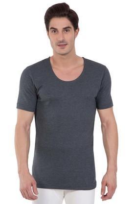 men's round neck slub thermal t-shirt - charcoal