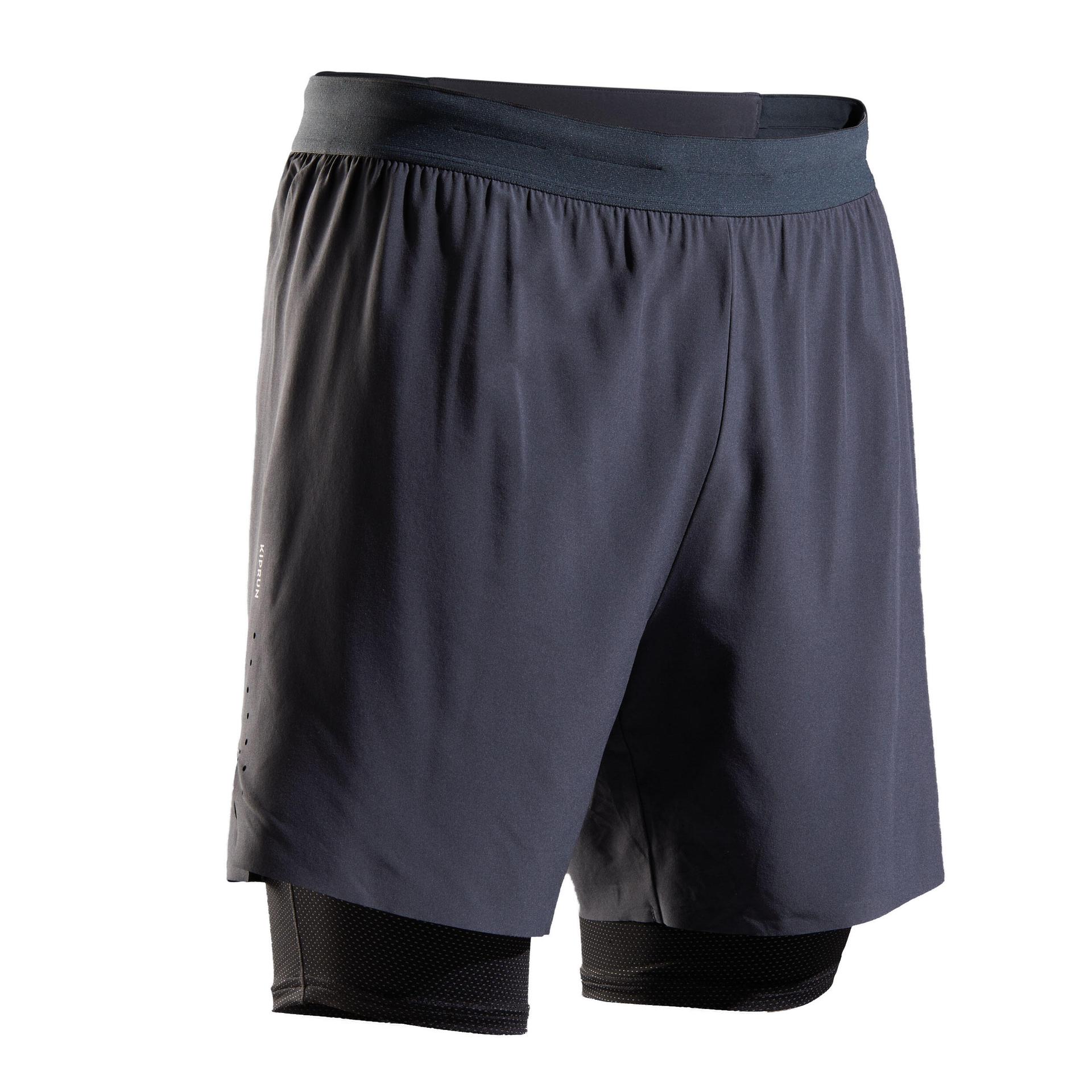 men's running 2-in-1 tight shorts - grey black