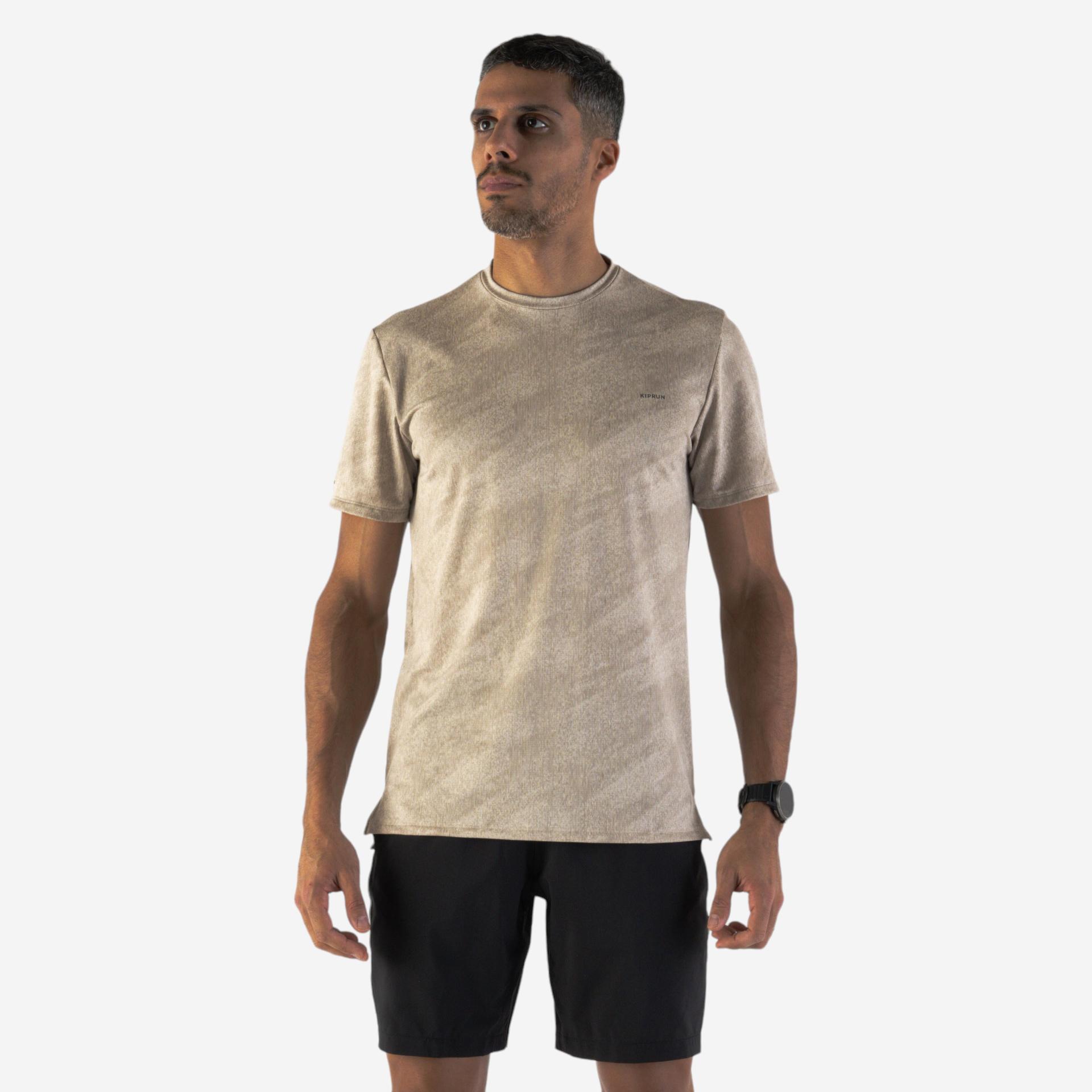 men's running breathable t-shirt kiprun run 500 dry graph beige