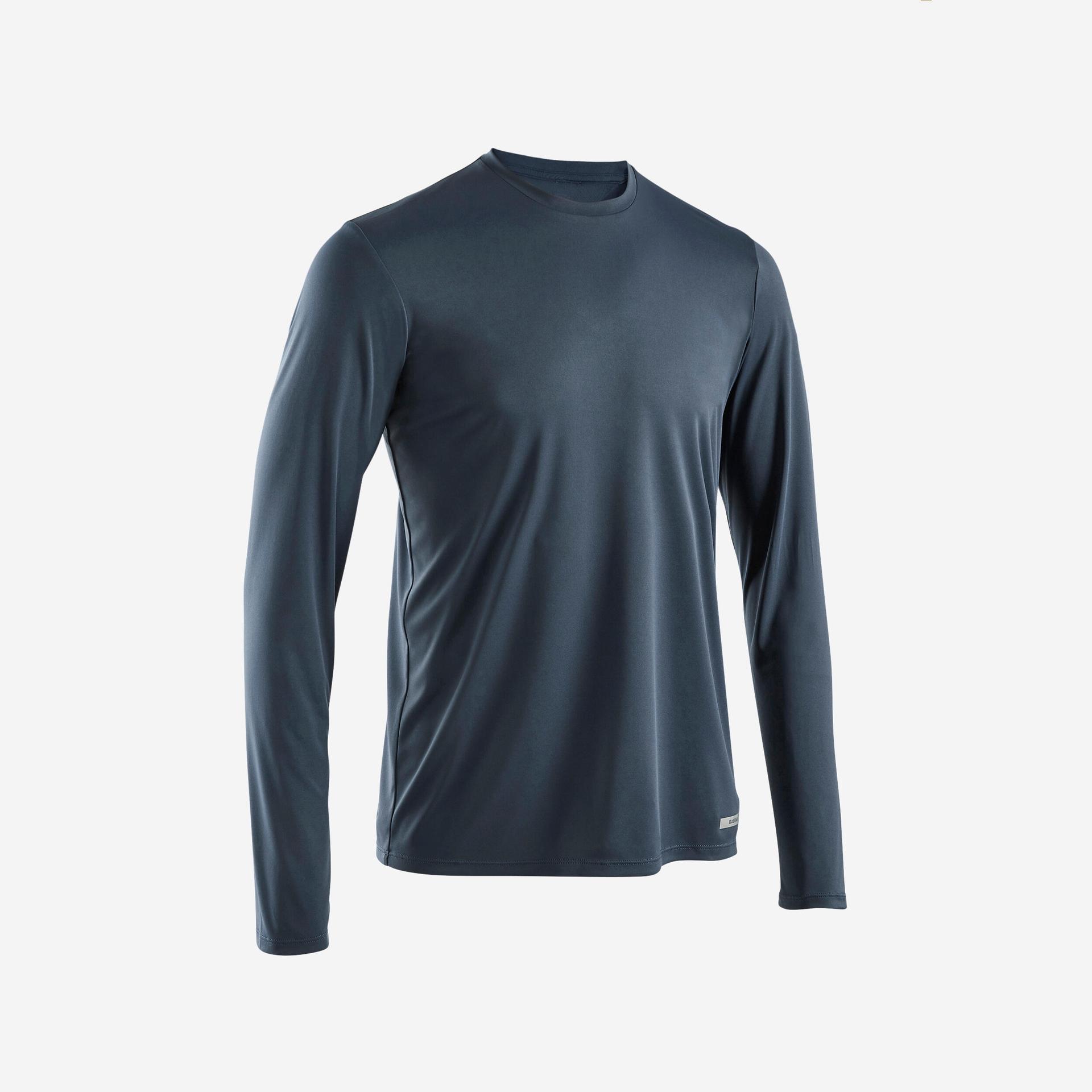 men's running long-sleeved t-shirt anti-uv - kiprun dry 500 uv blue grey