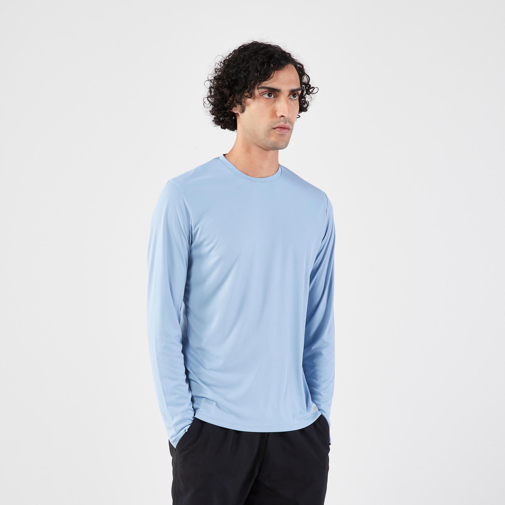 men's running long-sleeved t-shirt anti-uv - kiprun dry 500 uv light blue