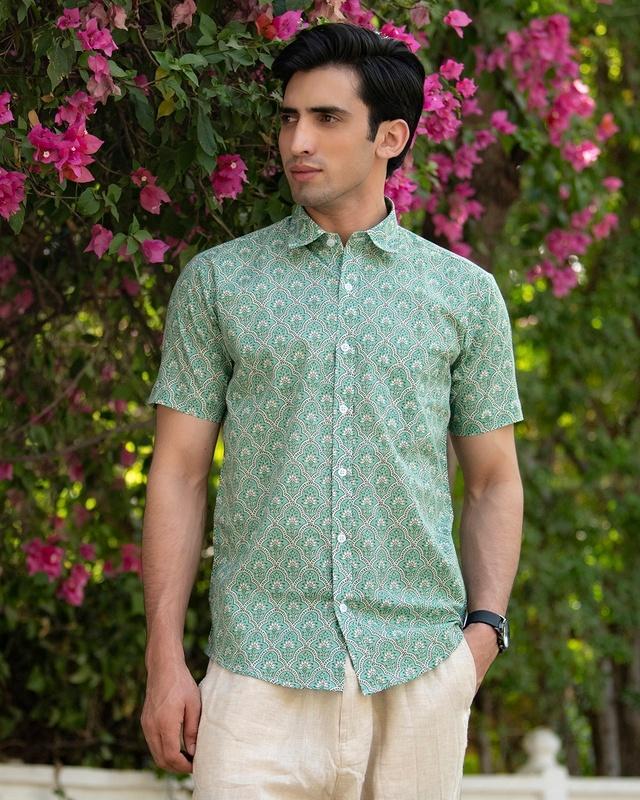 men's sea green jaipuri printed shirt