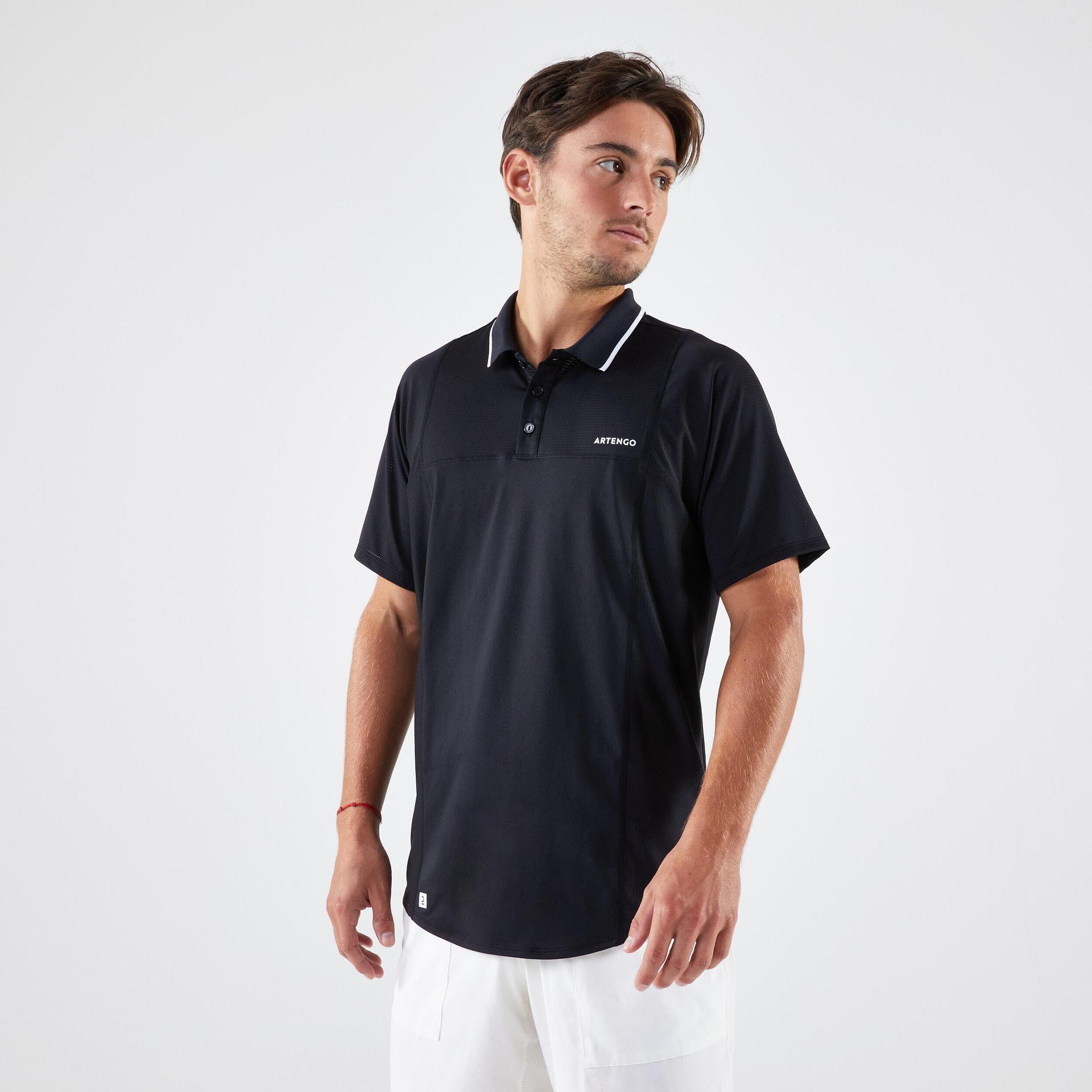 men's short-sleeved tennis polo shirt dry - black