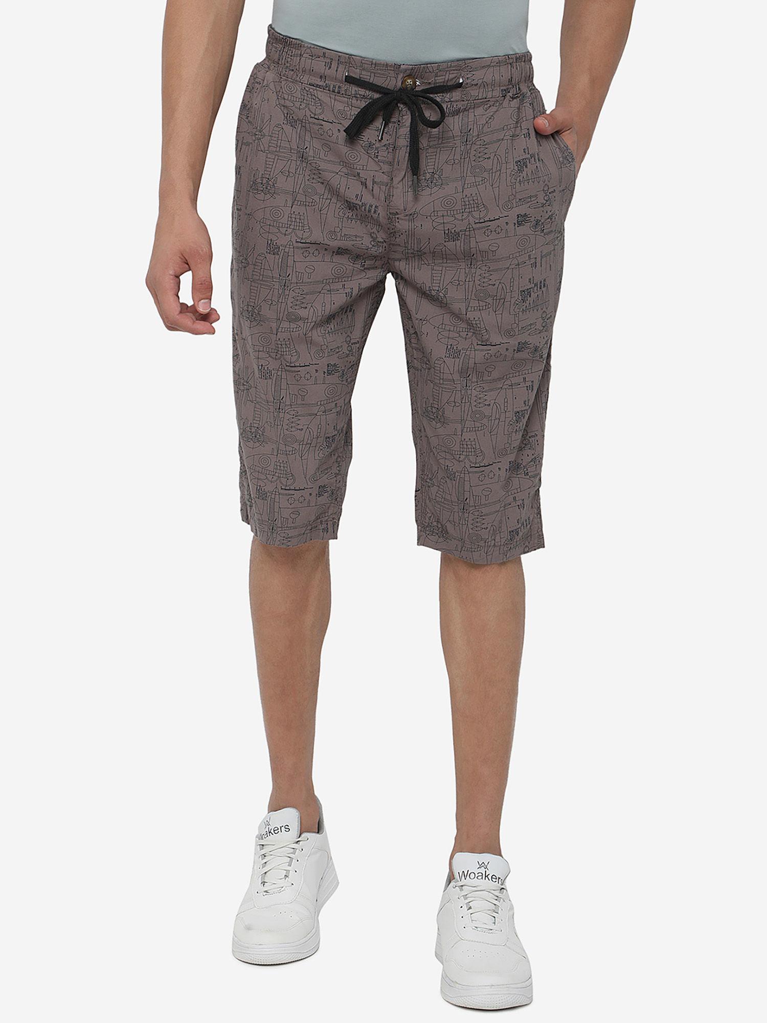 men's skin grey 100% cotton slim fit printed capri