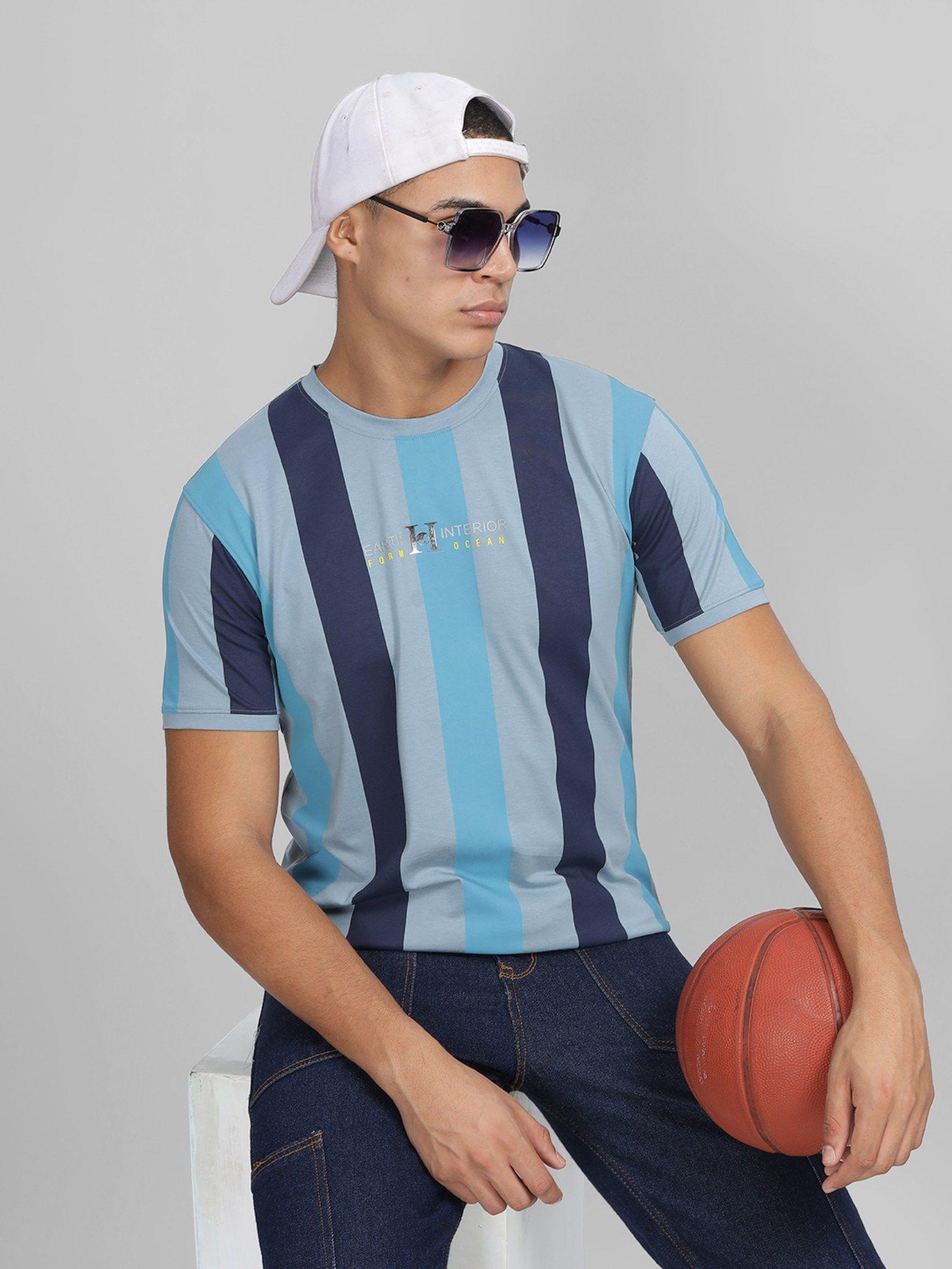 men's sky striped round neck t-shirt