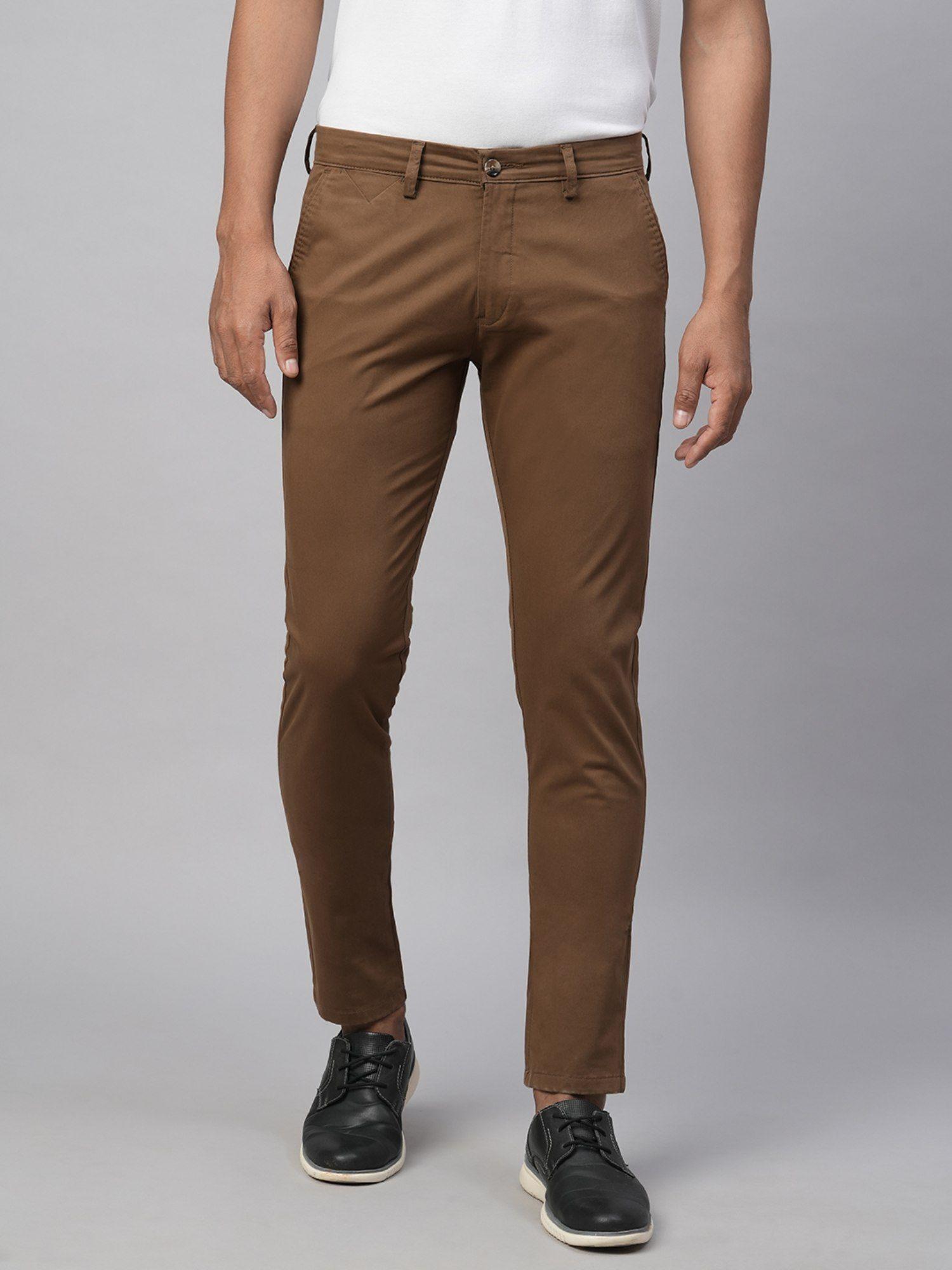 men's slim fit cotton stretch casual trouser coffee color