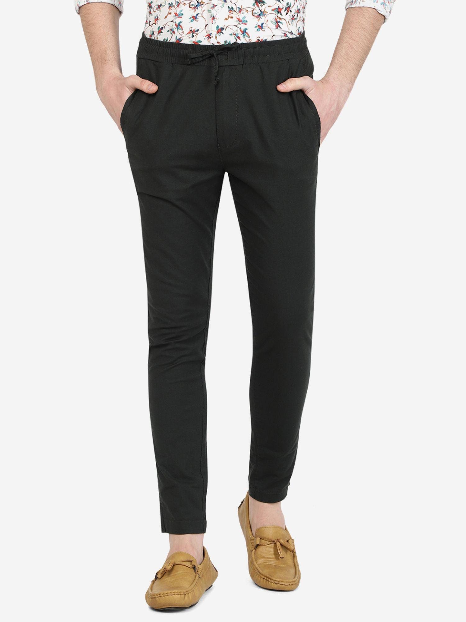 men's solid black cotton regular fit track pants