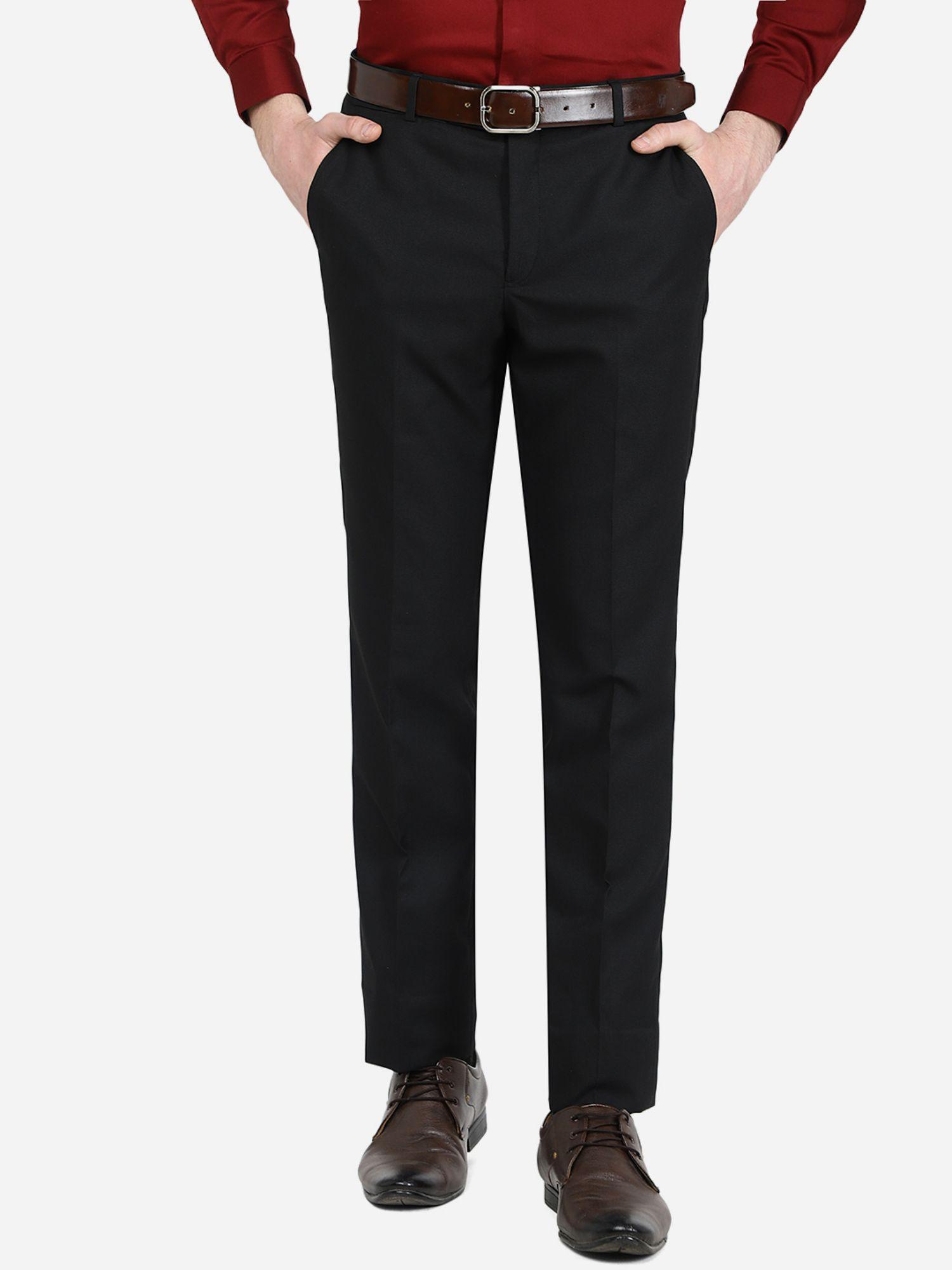 men's solid black terry rayon formal trouser