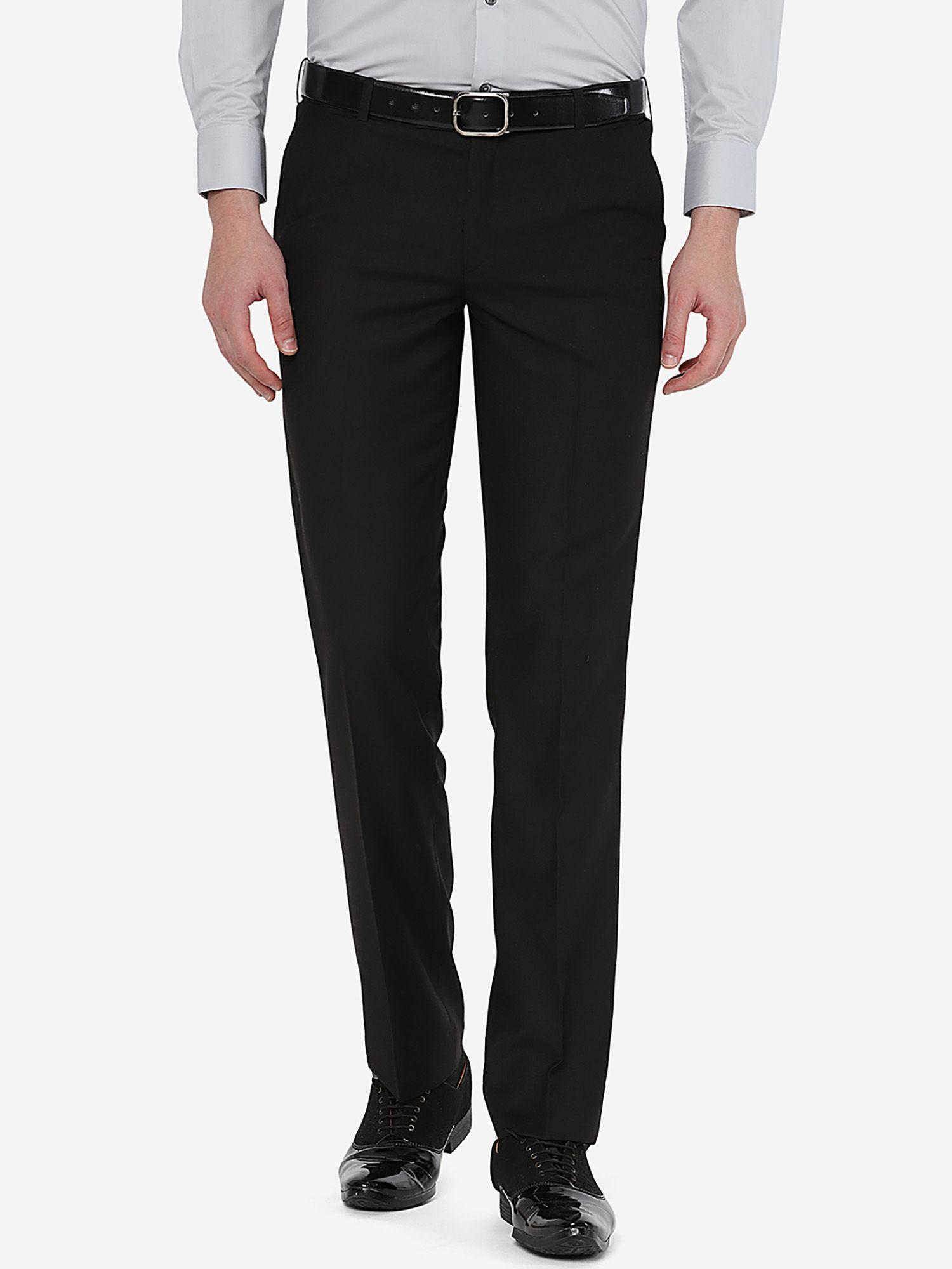 men's solid black terry rayon slim fit formal trouser