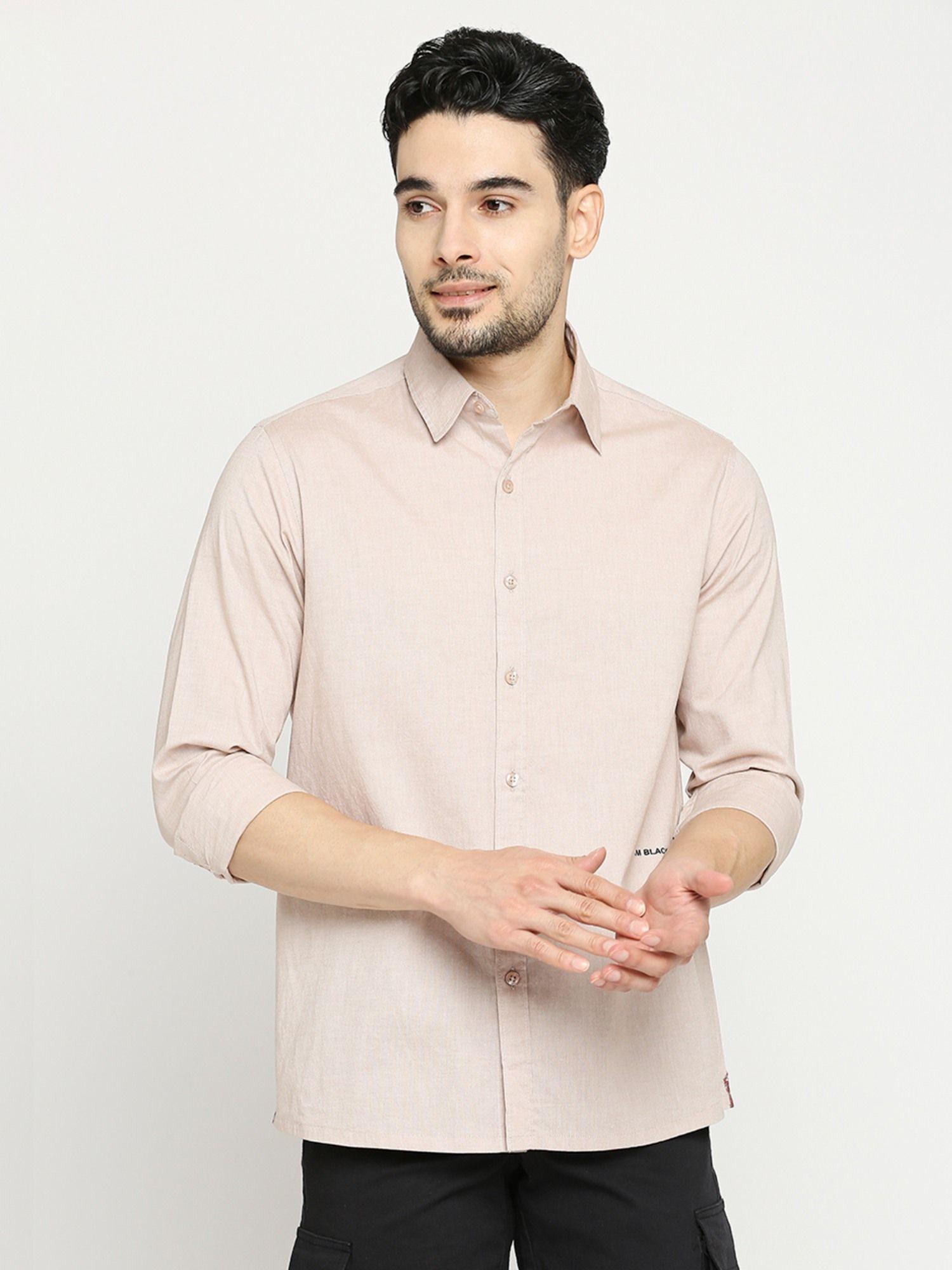 men's solid full sleeves regular fit spread collar shirt