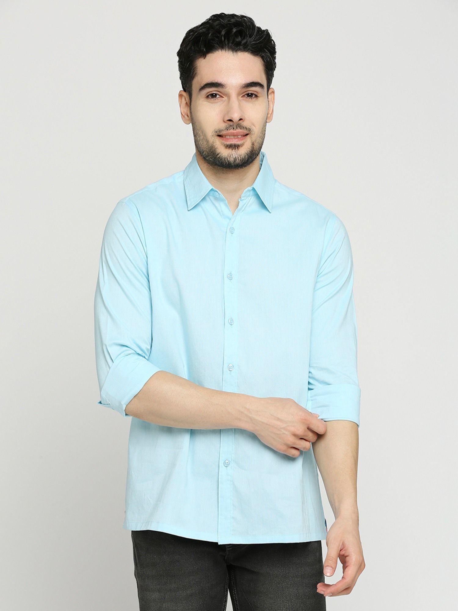 men's solid full sleeves regular fit spread collar shirt