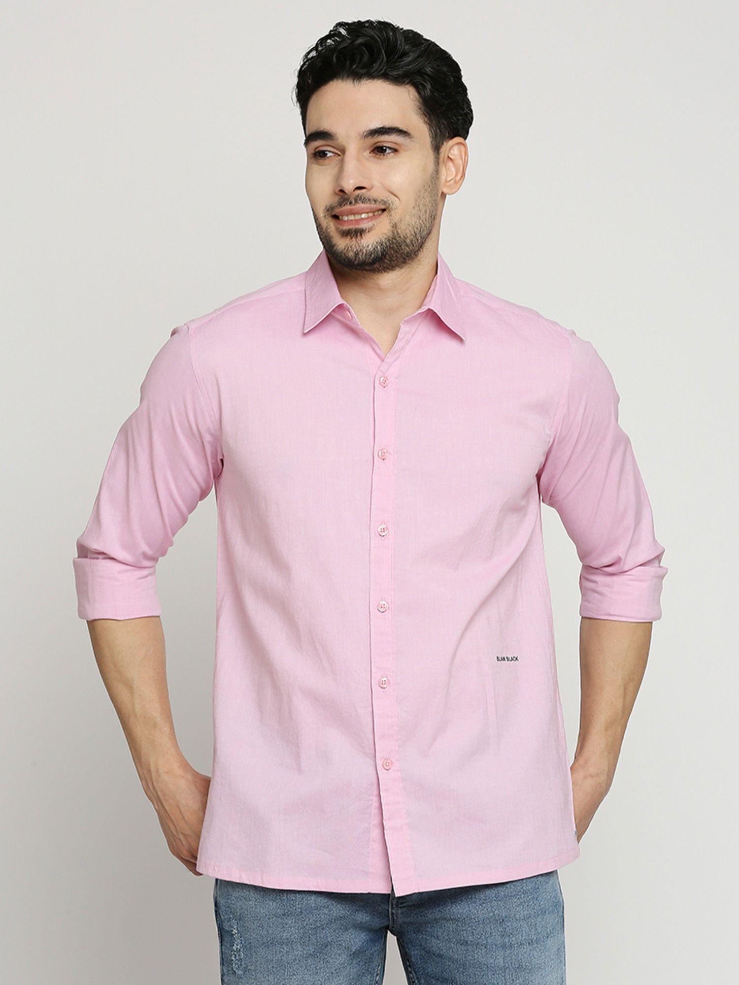 men's solid full sleeves regular fit spread collar shirt